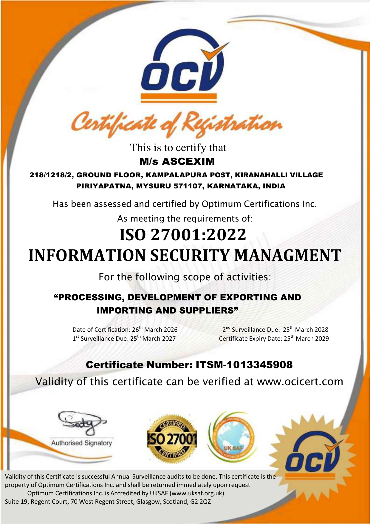 ISO 27001 Certificate Preview