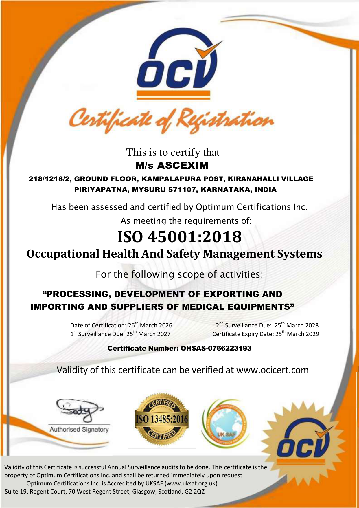 ISO 45001 Certificate Preview